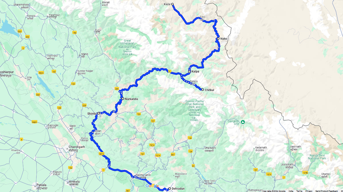 spiti valley dehradun to dehradun map